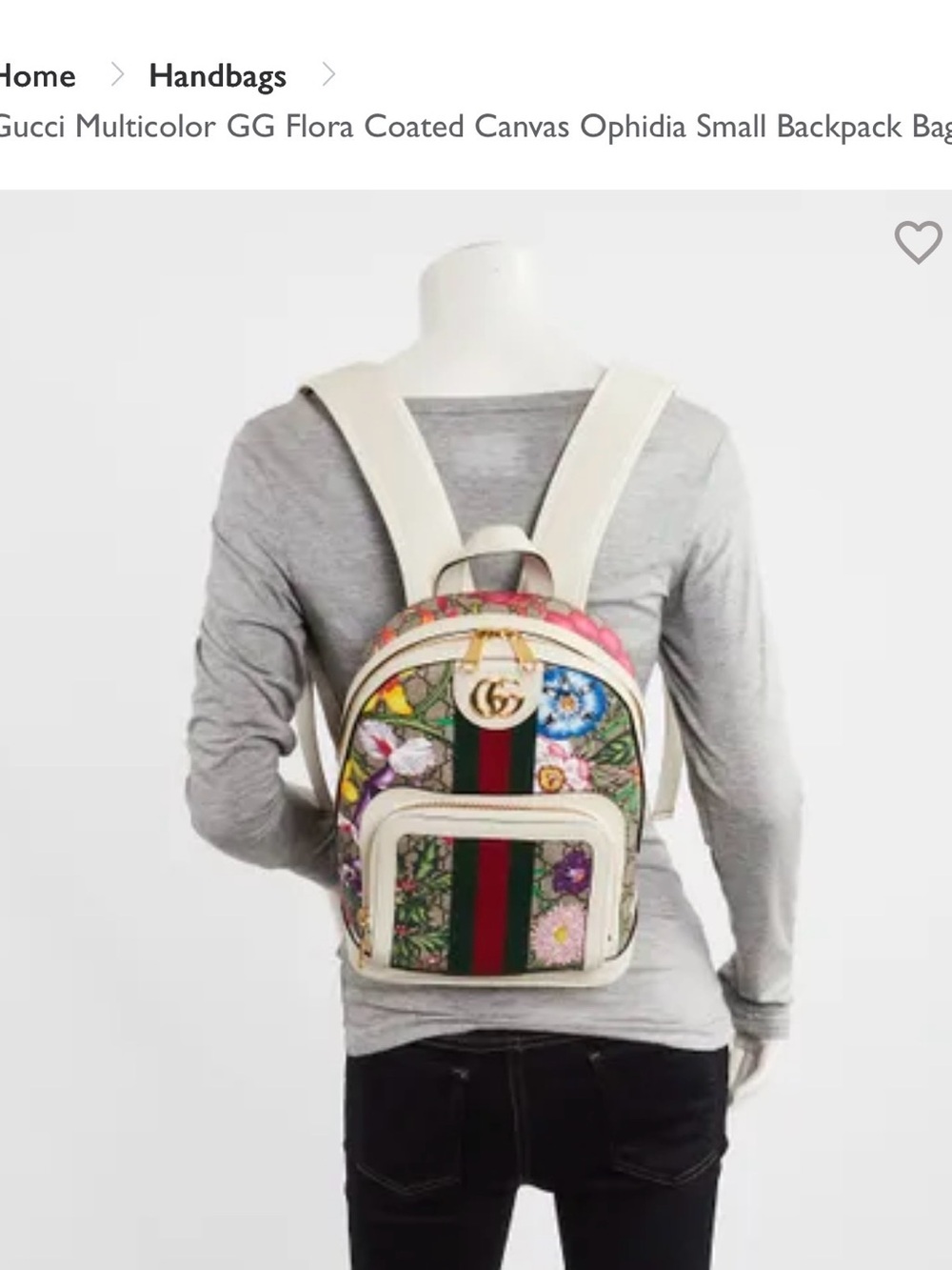 Gucci Beige Floral GG Supreme Mini Backpack with Red and Green Web - Picture 2 of 9